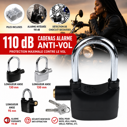 🔒 Cadenas Alarme Anti-Vol 110 dB – Sécurité Instantanée contre les Effractions